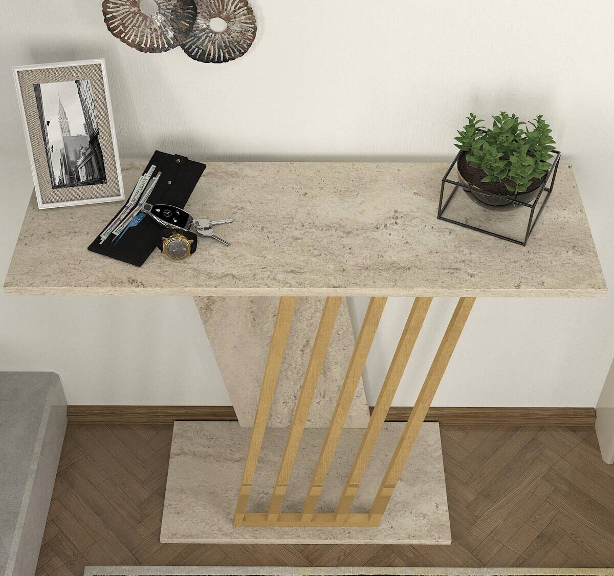 Konsolentisch Gravity beige granit Optik Spanplatte B/H/T: ca. 90x76,8x29,6 cm