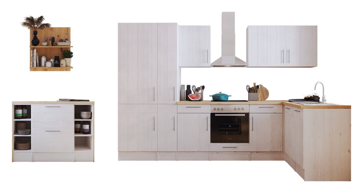 Respekta Winkelküche Anton weiß Lärche Nachbildung B/H/T: ca. 310x211x172 cm