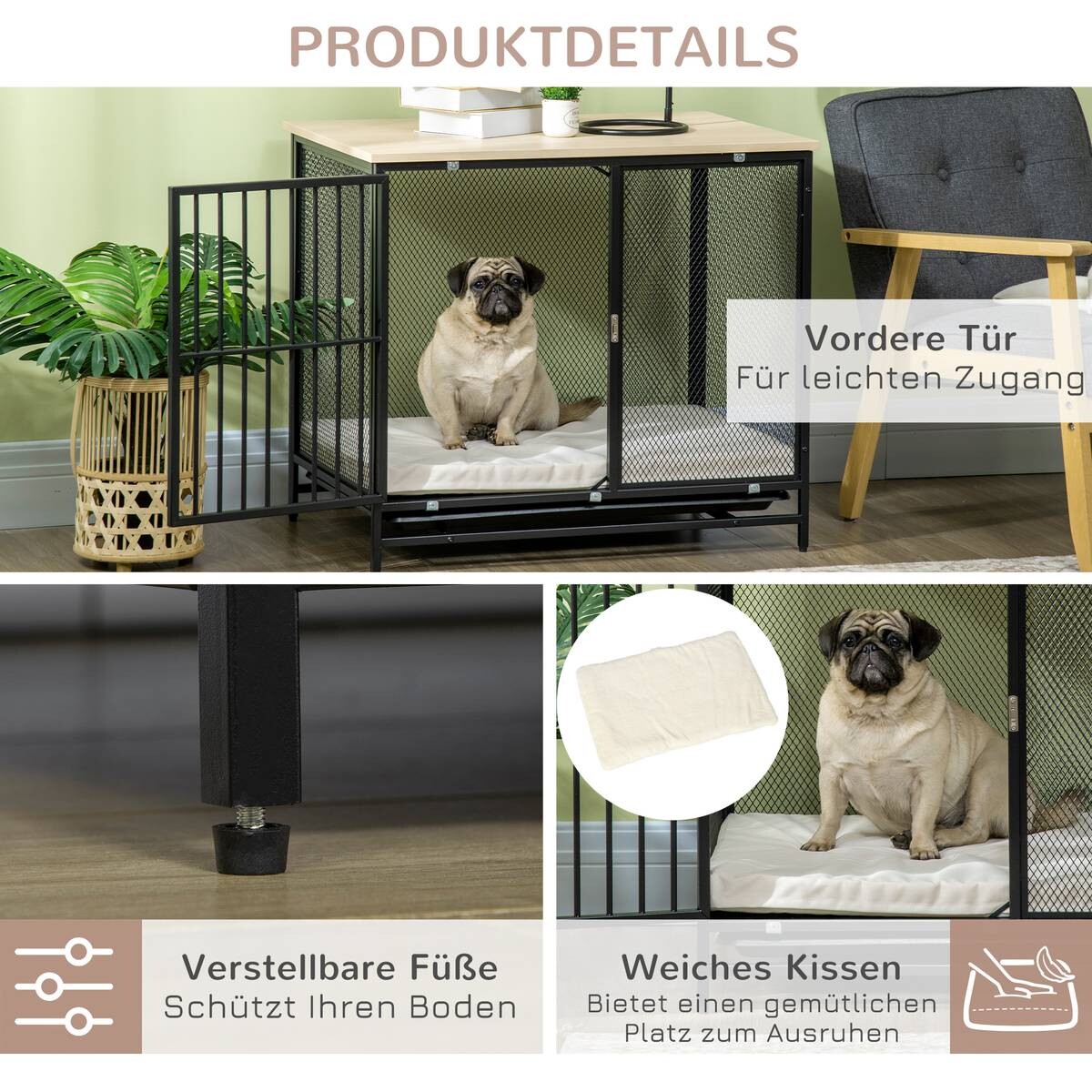 PawHut Hundekäfig Eiche PVC B/H/L: ca. 55x71x80 cm