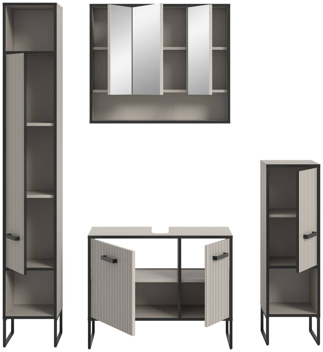 Badezimmer-Set BAGNO schwarz Kaschmirgrau Nachbildung B/H/T: ca. 170x192x36 cm