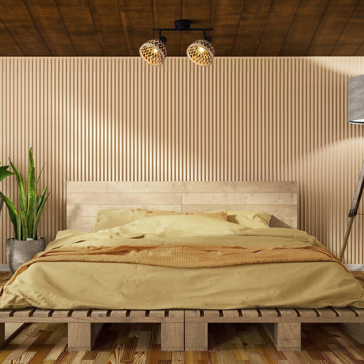 Searchlight Strahler Lance schwarz Stahl Bambus B/H/L: ca. 13x22x45 cm E14 2 Brennstellen