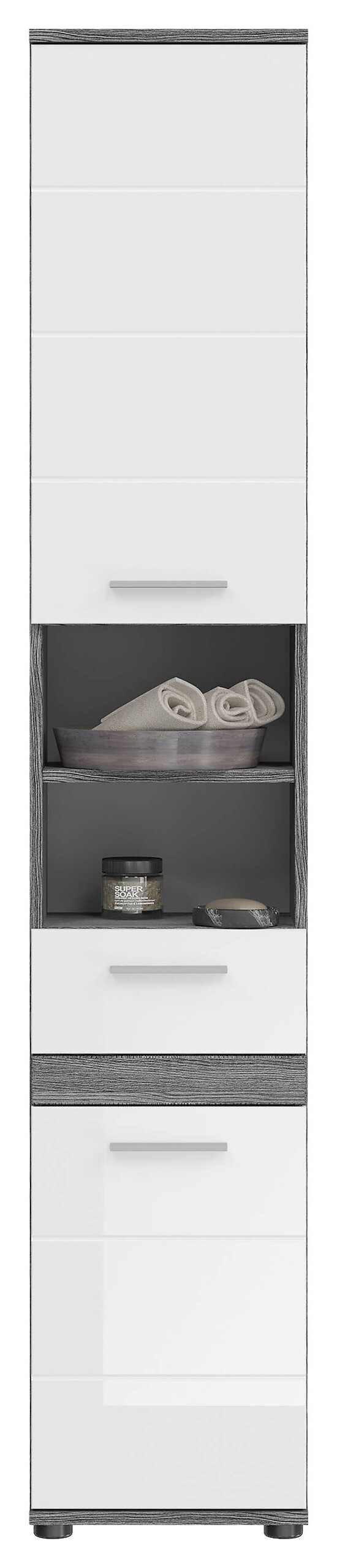 Badezimmer-Set BLAKE Rauchsilber Nachbildung weiß Hochglanz B/H/T: ca. 114x191x34 cm