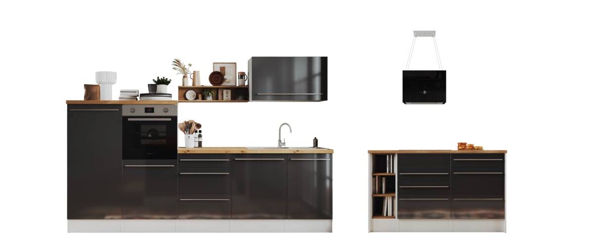 Respekta Inselküche Gabriel grau Hochglanz B/H/T: ca. 290x200x60 cm