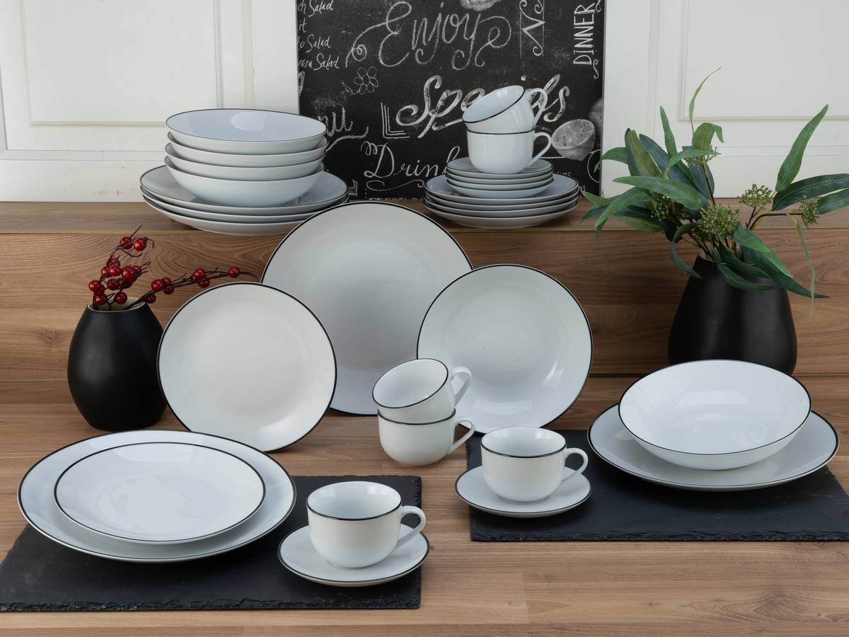 CreaTable Kombiservice Luna Black Line weiß Steinzeug 30 tlg.