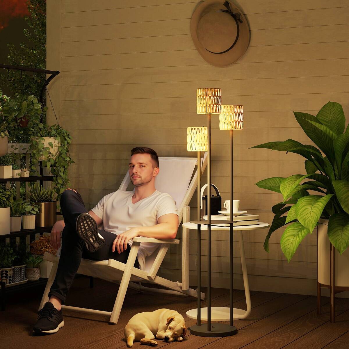 Outsunny Stehlampe gelb Rattan Stahl B/H/L: ca. 37x144x37 cm