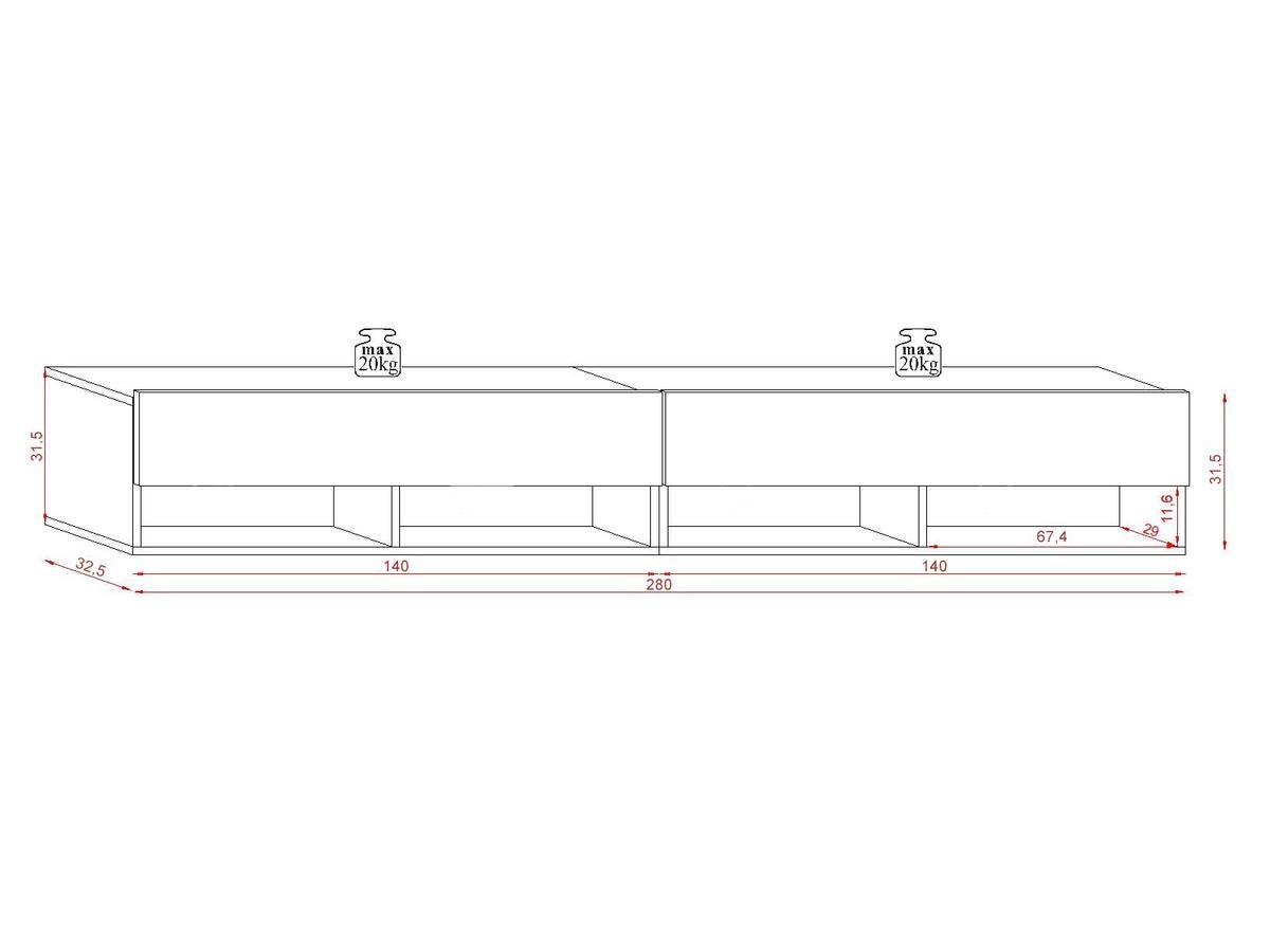 TV-Lowboard TV LOWBOARD DERBY 280 Eiche Wotan Nachbildung weiß glänzend B/H/T: ca. 280x32,5x31,5 cm
