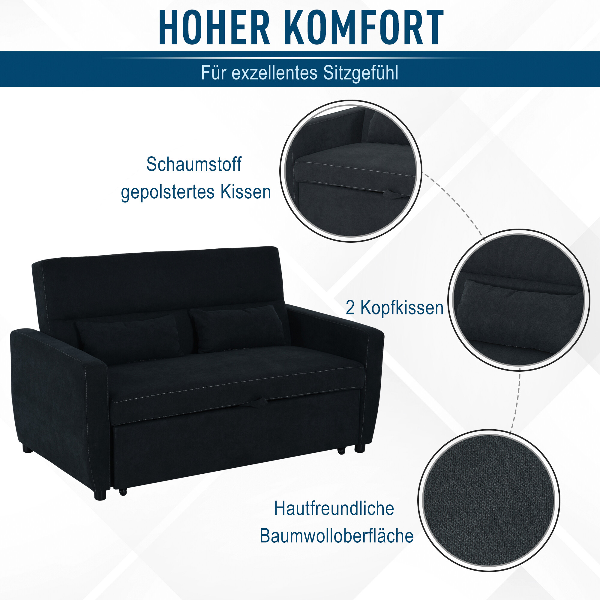 HOMCOM Schlafsofa 833-834 schwarz B/H/T: ca. 148x89x82 cm
