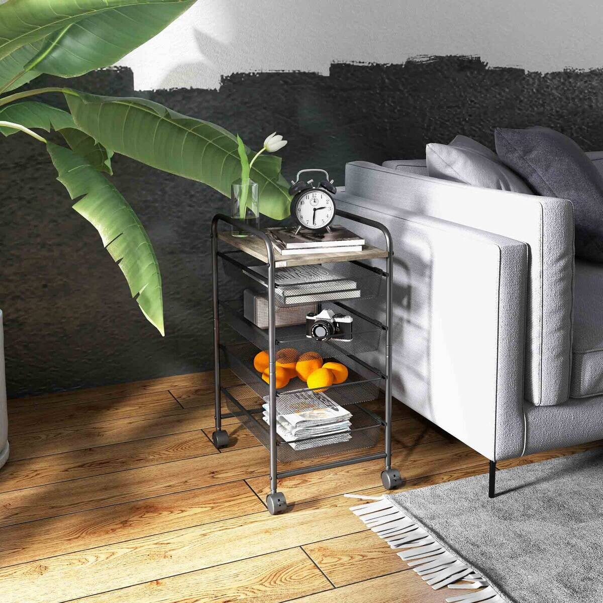 HOMCOM Rollwagen schwarz Spanplatte B/H/L: ca. 31x41,5x66 cm