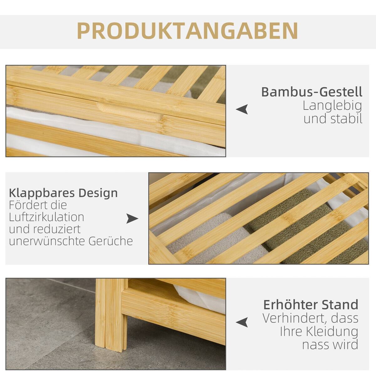 HOMCOM Wäschekorb natur Edelstahl B/H/L: ca. 36x60x50 cm