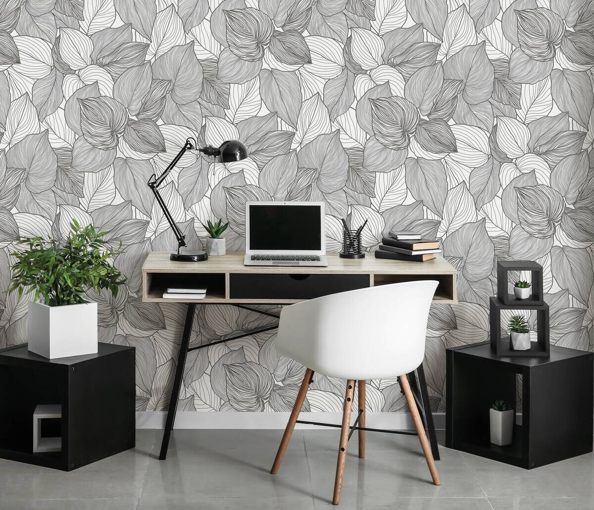 Erismann Vliestapete Blätter weiß schwarz B/L: ca. 53x1005 cm