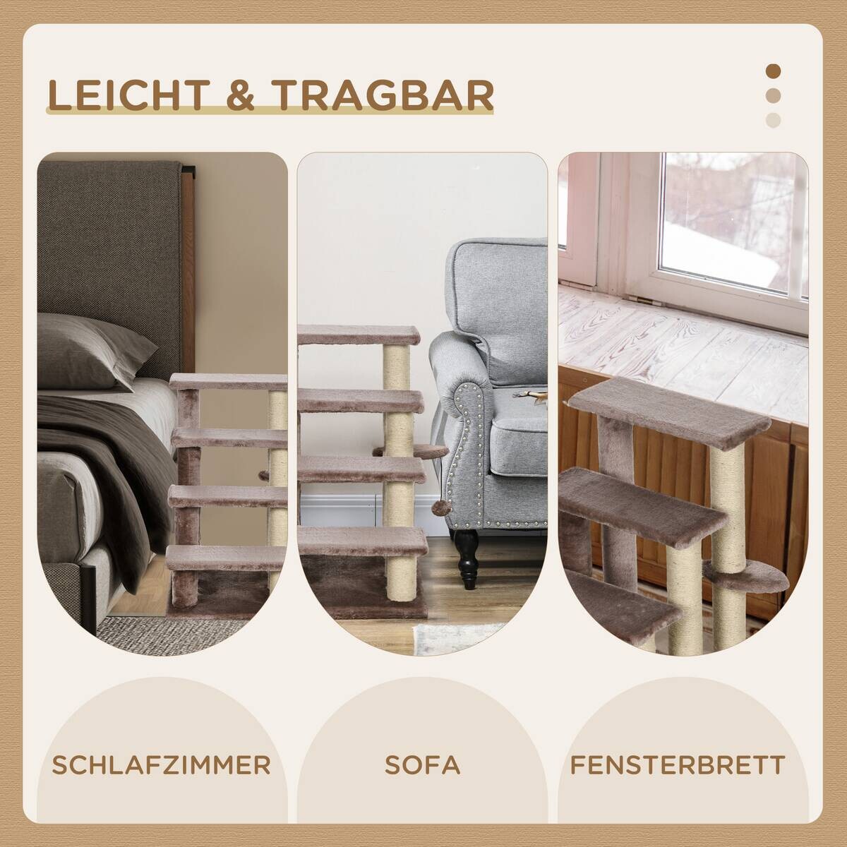 PawHut Katzentreppe braun Stoff B/H/L: ca. 40x64x60 cm