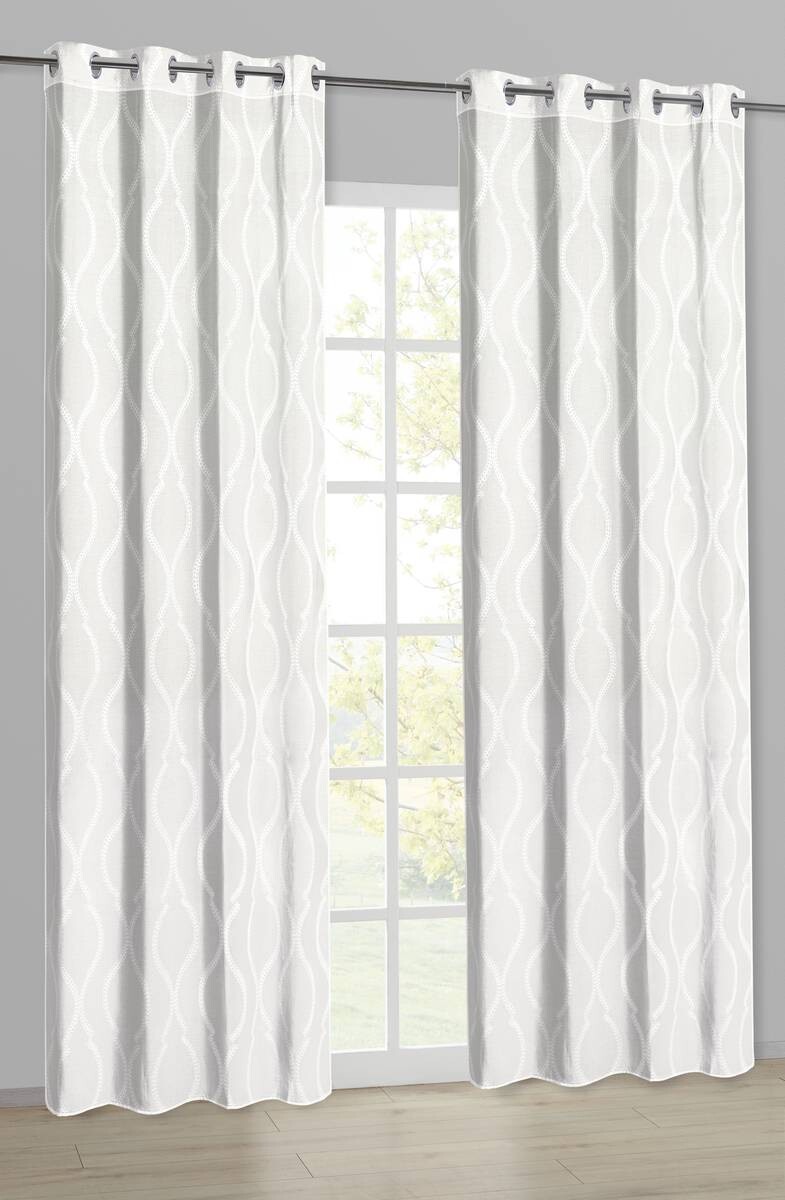 Ösenvorhang Ornament weiß B/L: ca. 135x245 cm