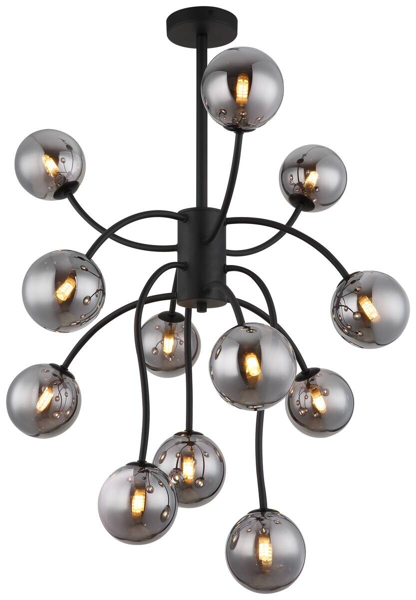 GLOBO Deckenleuchte Rauch mattschwarz Glas Metall H/D: ca. 93x62 cm G9 12 Brennstellen