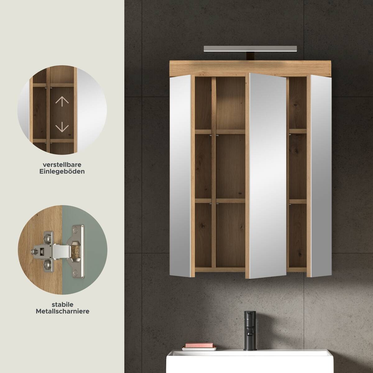 Spiegelschrank Scout Eiche Artisan Nachbildung salbei Nachbildung B/H/T: ca. 60x79x37 cm