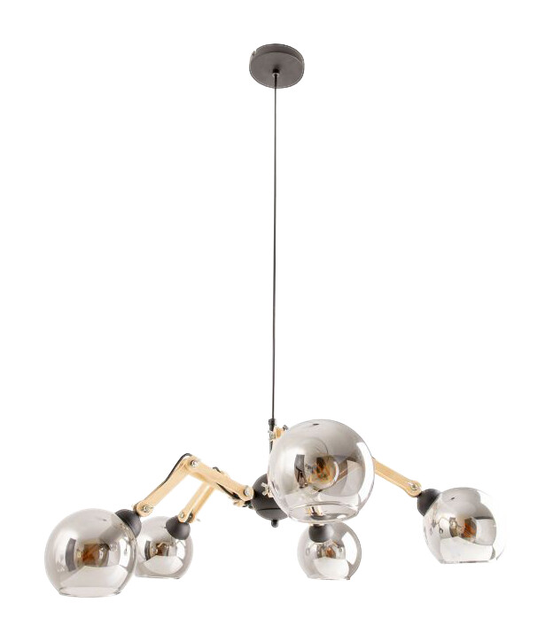 Näve Leuchten Glas-Pendelleuchte NV6117122 schwarz klar Metall Glas B/H/L/D: ca. 80x130x85x11 cm E14 5 Brennstellen