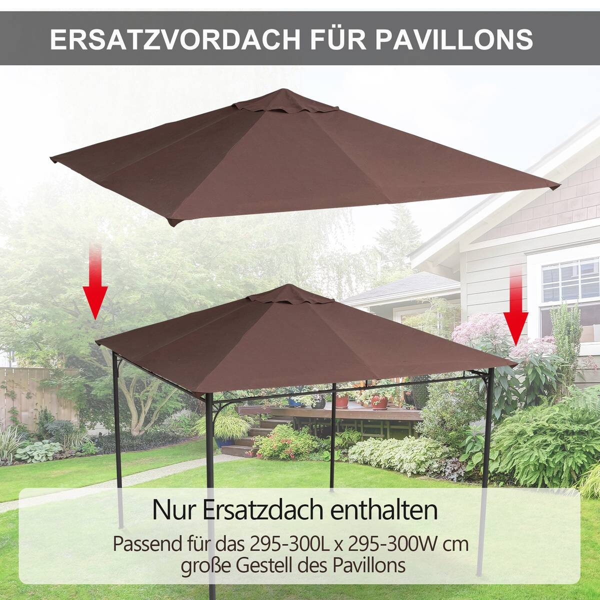 Outsunny Ersatzdach für Pavillon braun Polyester-Mischgewebe B/L: ca. 300x300 cm