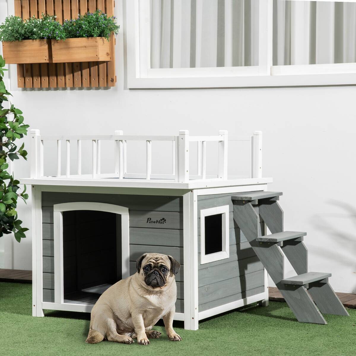 PawHut Hunde-Zubehör hellgrau Holz B/H/L: ca. 77x121x78 cm