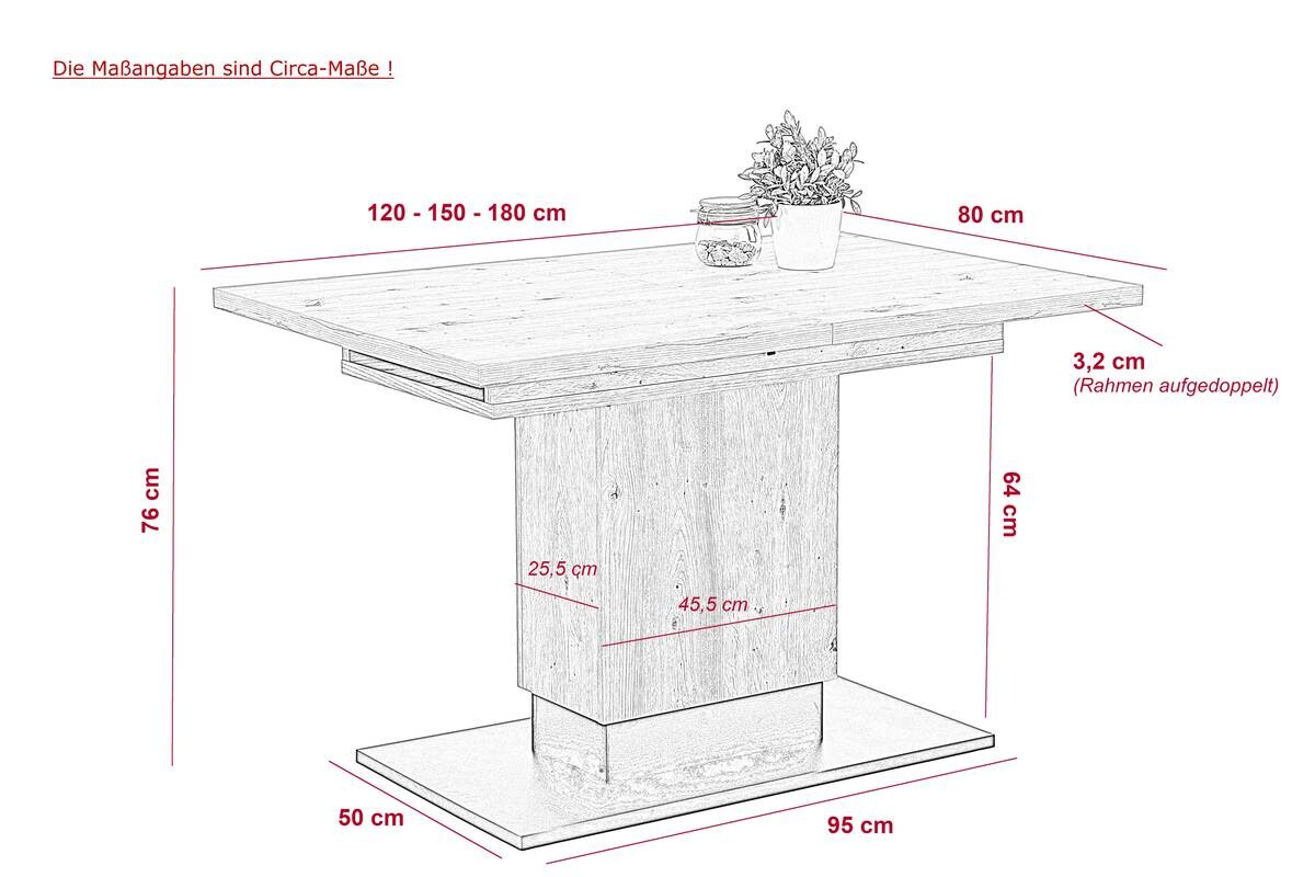Esstisch LORENA Eiche Artisan Nachbildung braun B/H/T: ca. 120x76x80 cm