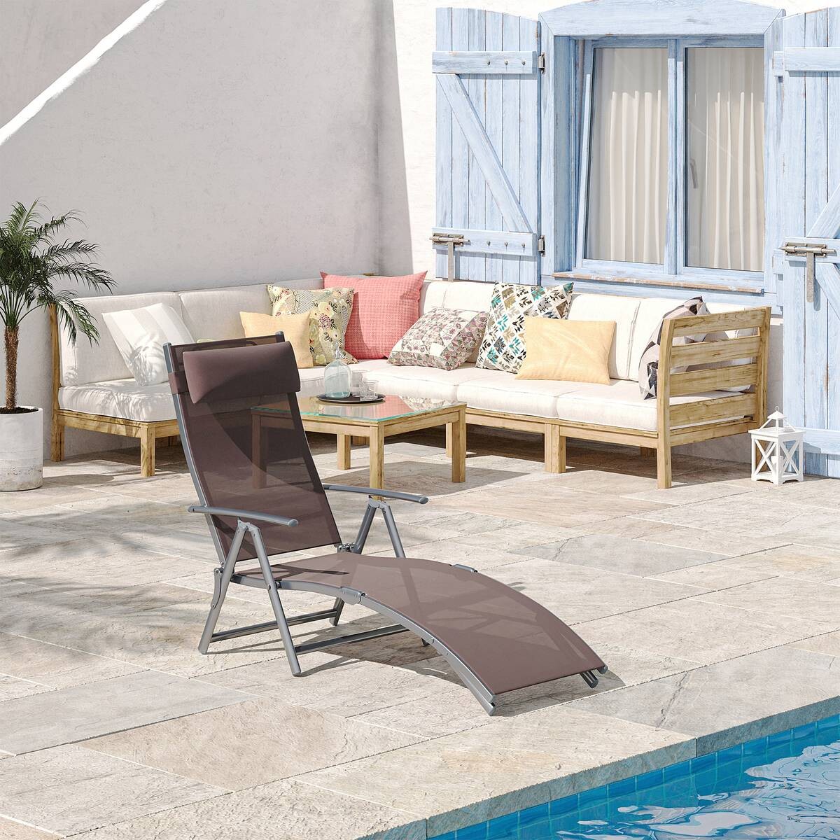 Outsunny Gartenliege braun Stoff B/H/L: ca. 635x100,5x137 cm