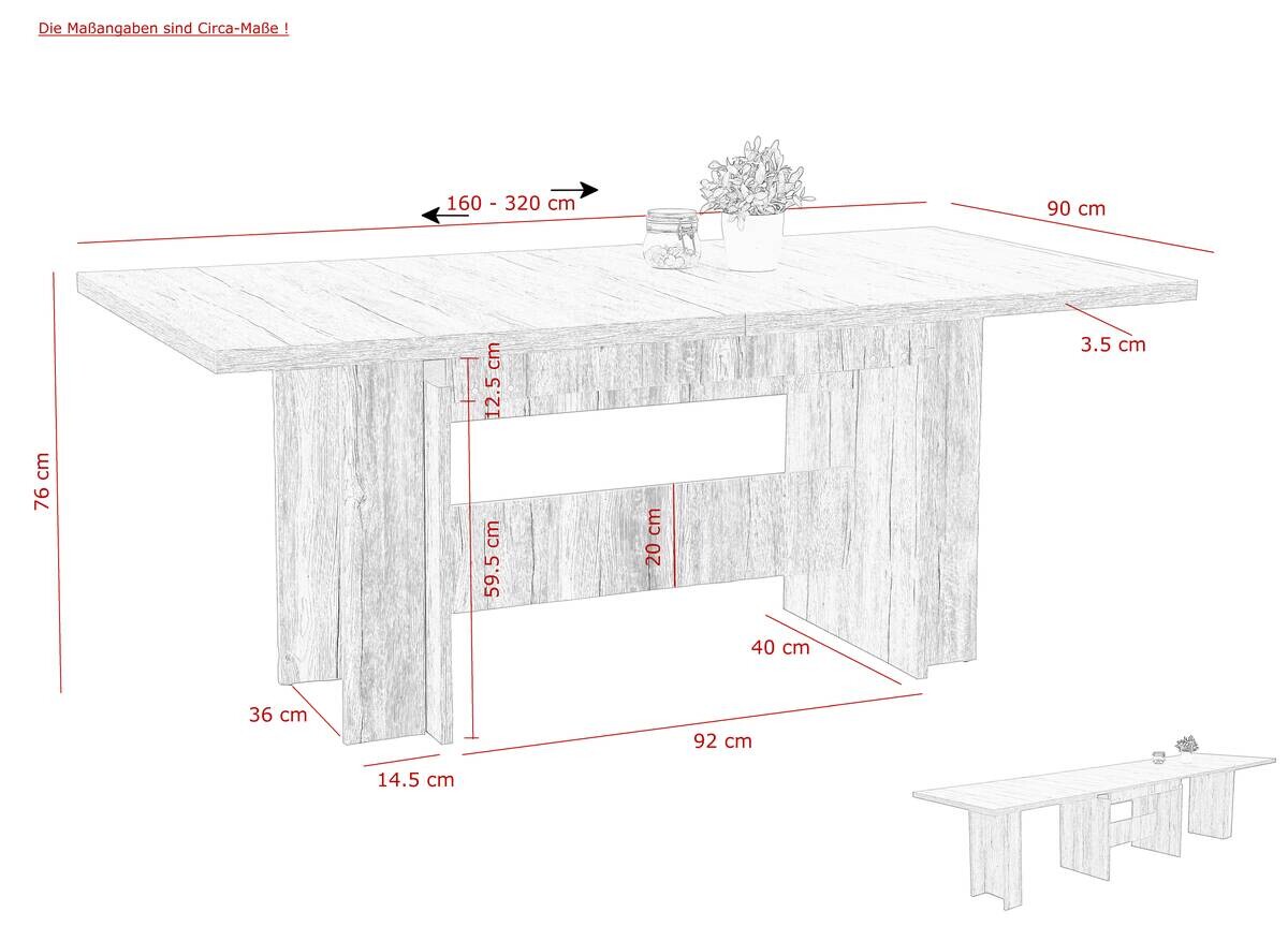 Essgruppe Lia II Eiche beige B/H/T: ca. 320x76x90 cm