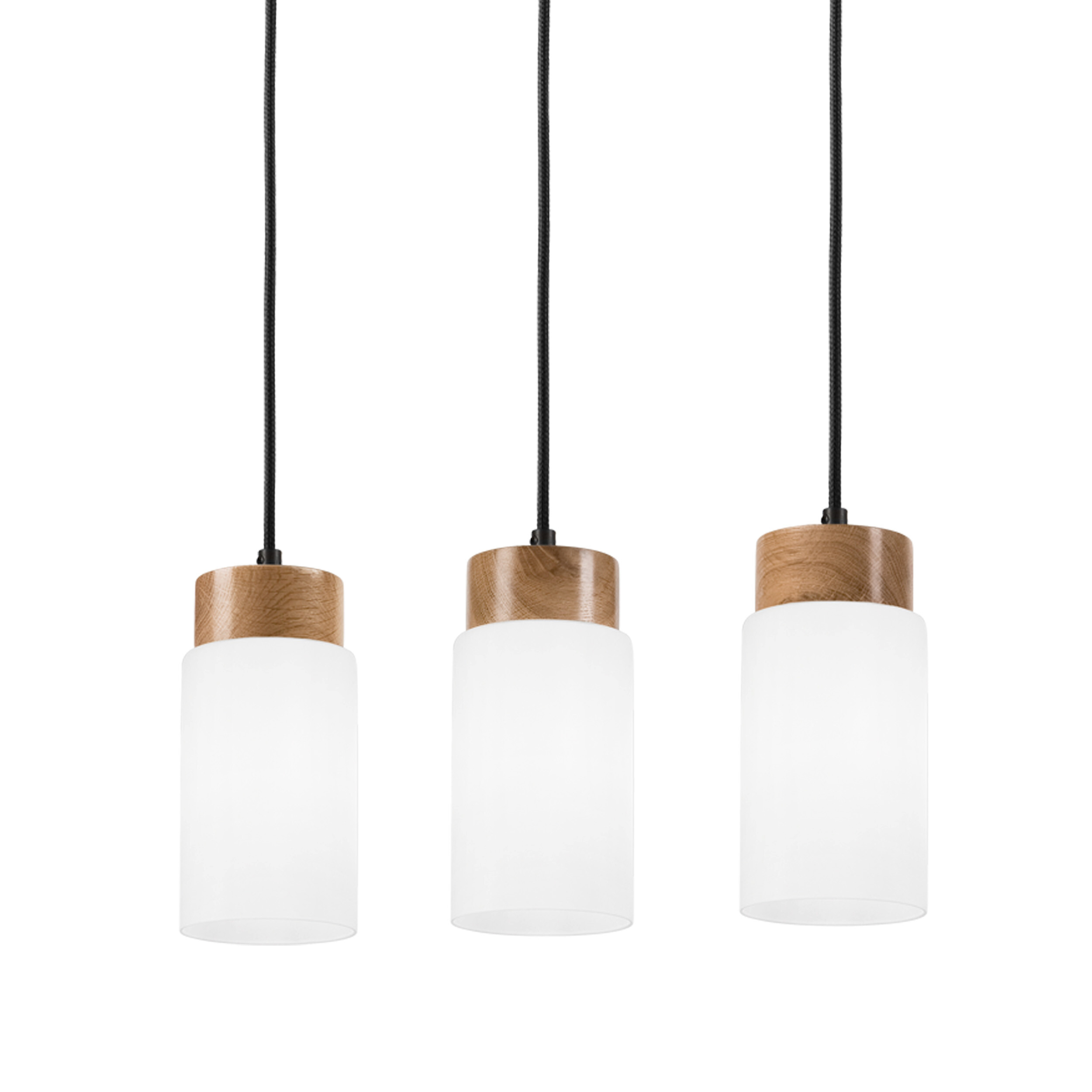 Lamkur Hängeleuchte Marcus schwarz Glas Stahl Holz B/H/L: ca. 65x20x20 cm E27 3 Brennstellen