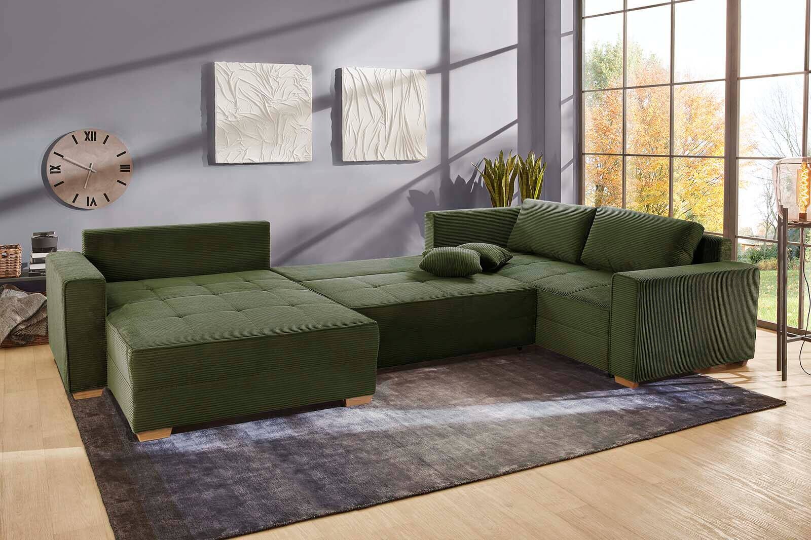 Wohnlandschaft grün Microfaser B/H/T: ca. 379x86x227 cm