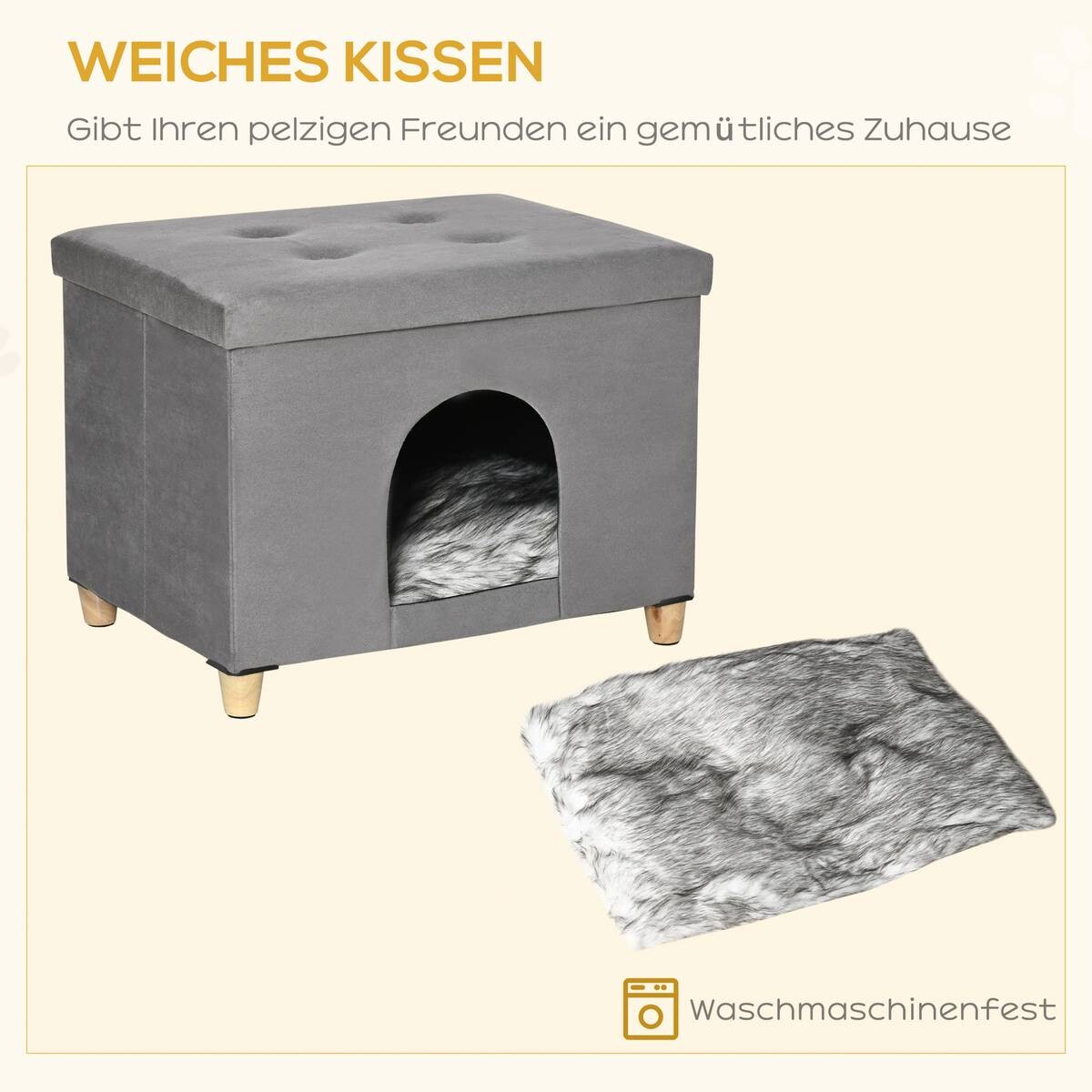 PawHut Katzenhaus grau Polyester B/H/L: ca. 45x44,5x60 cm