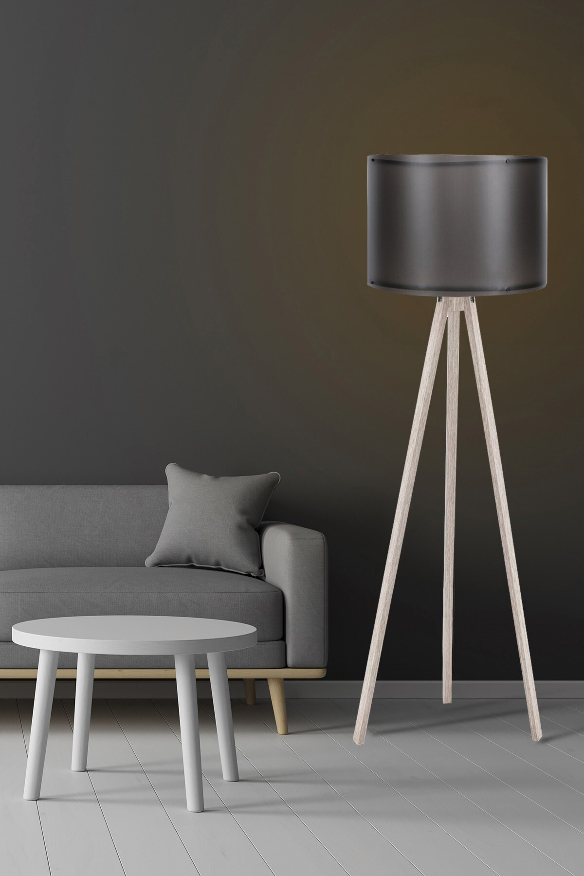 Opviq Stehleuchte schwarz creme MDF Polypropylen B/H/L: ca. 38x145x38 cm E27 1 Brennstellen