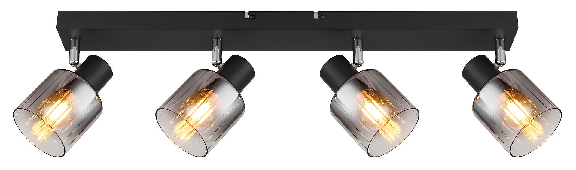 GLOBO Spot Jack Rauch schwarz klar Metall Glas B/H/L: ca. 56x13,5x8 cm E14 4 Brennstellen