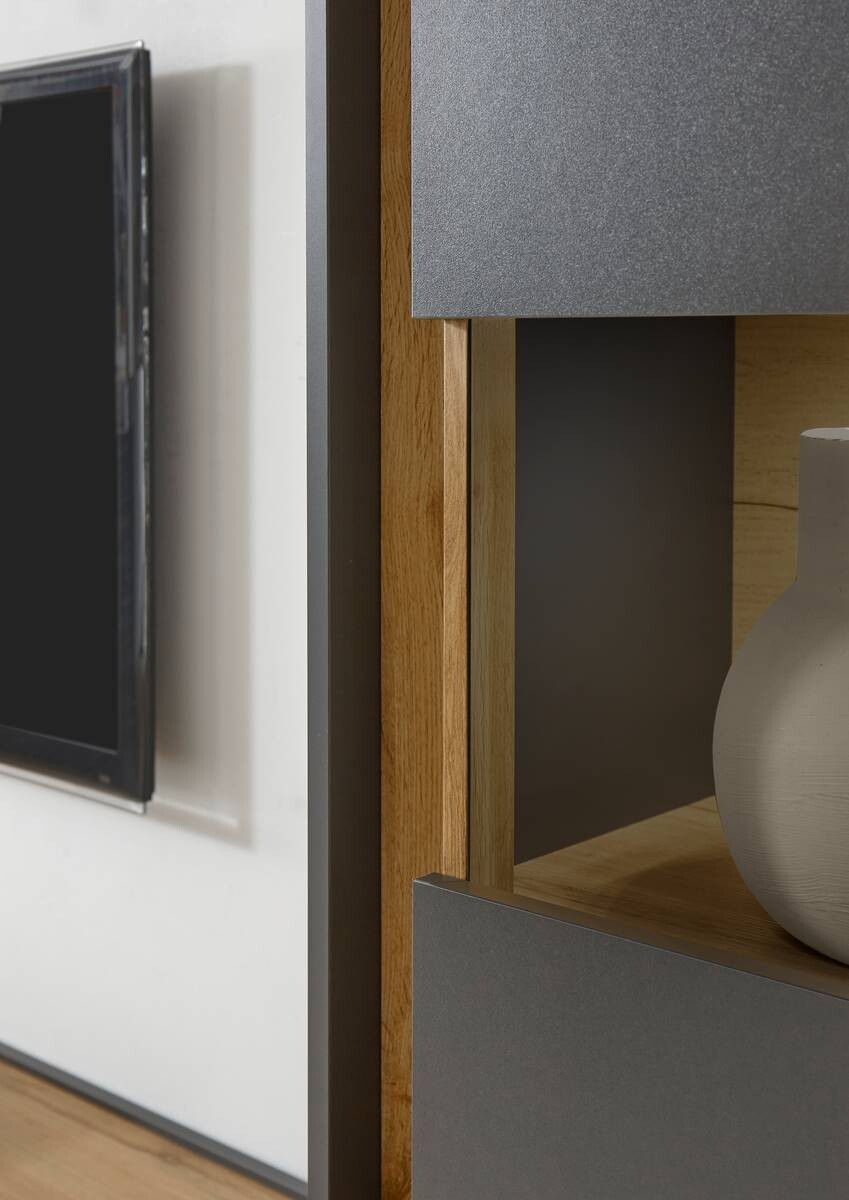 Standvitrine City Eiche Wotan Nachbildung anthrazit B/H/T: ca. 50x197x40 cm