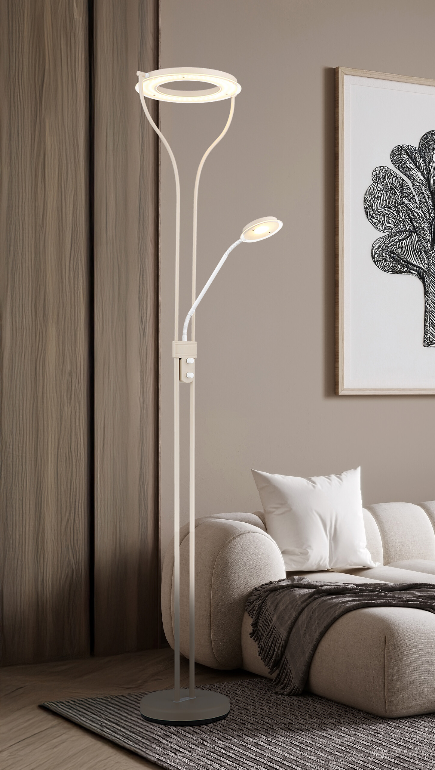 GLOBO Deckenfluter weiß sand Satiniert Glas Metall B/H/L: ca. 31x194x35 cm null 1 Brennstellen