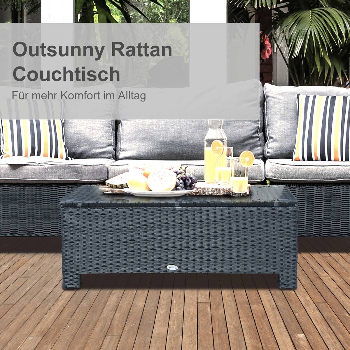 Outsunny Beistelltisch schwarz Glas B/H/L: ca. 50x85x39 cm