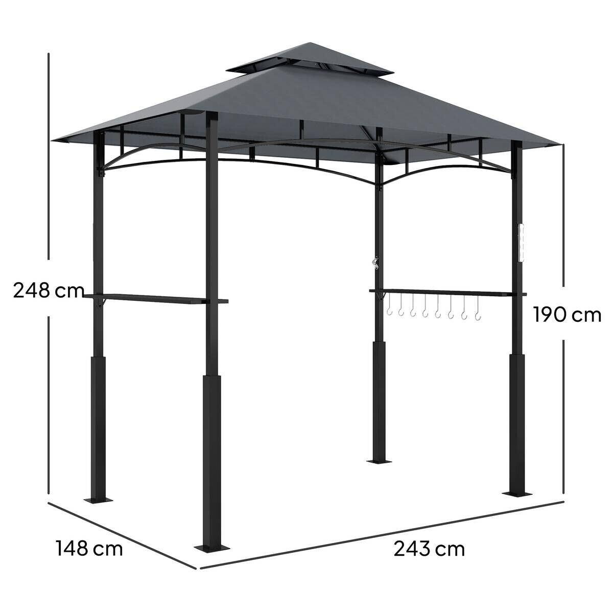 Outsunny Grillpavillon dunkelgrau Polyester B/H/L: ca. 148x248x243 cm