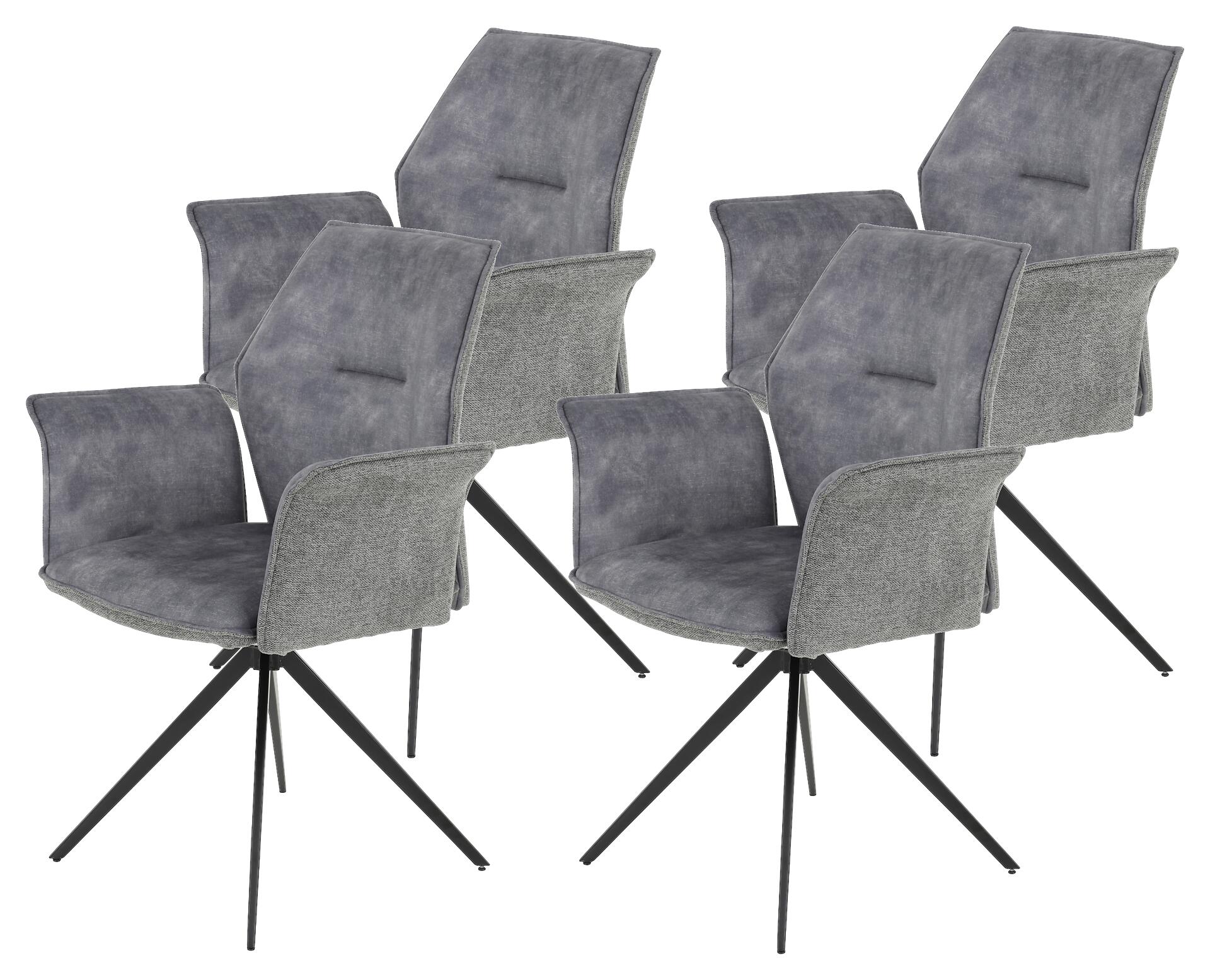 Armlehnstuhl 4er Set SUSANNE grau Vintage schwarz Webstoff Microfaser B/H/T: ca. 65x92x64 cm