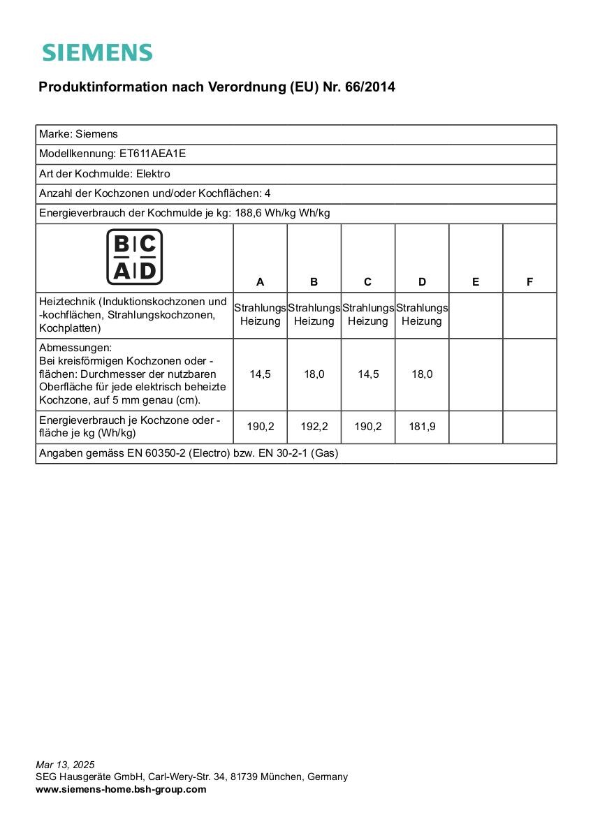 SIEMENS Glaskeramikkochfeld ET611AEA1E schwarz Schwarzglas B/H/T: ca. 59,2x4,5x52,2 cm