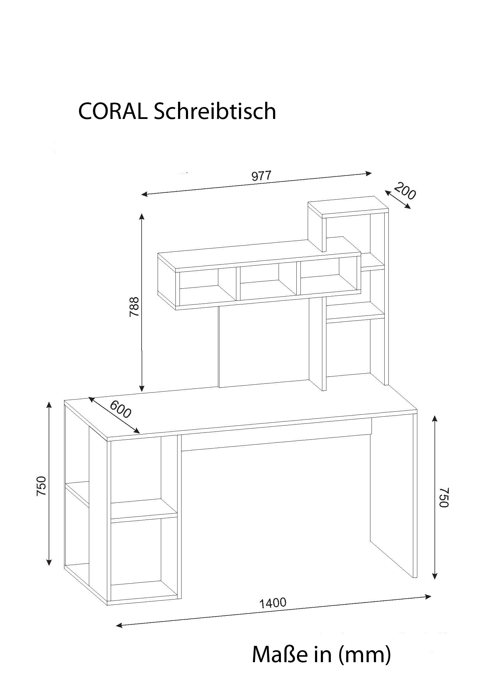Schreibtisch Coral weiß walnuss Nachbildung B/H/T: ca. 140x75x60 cm