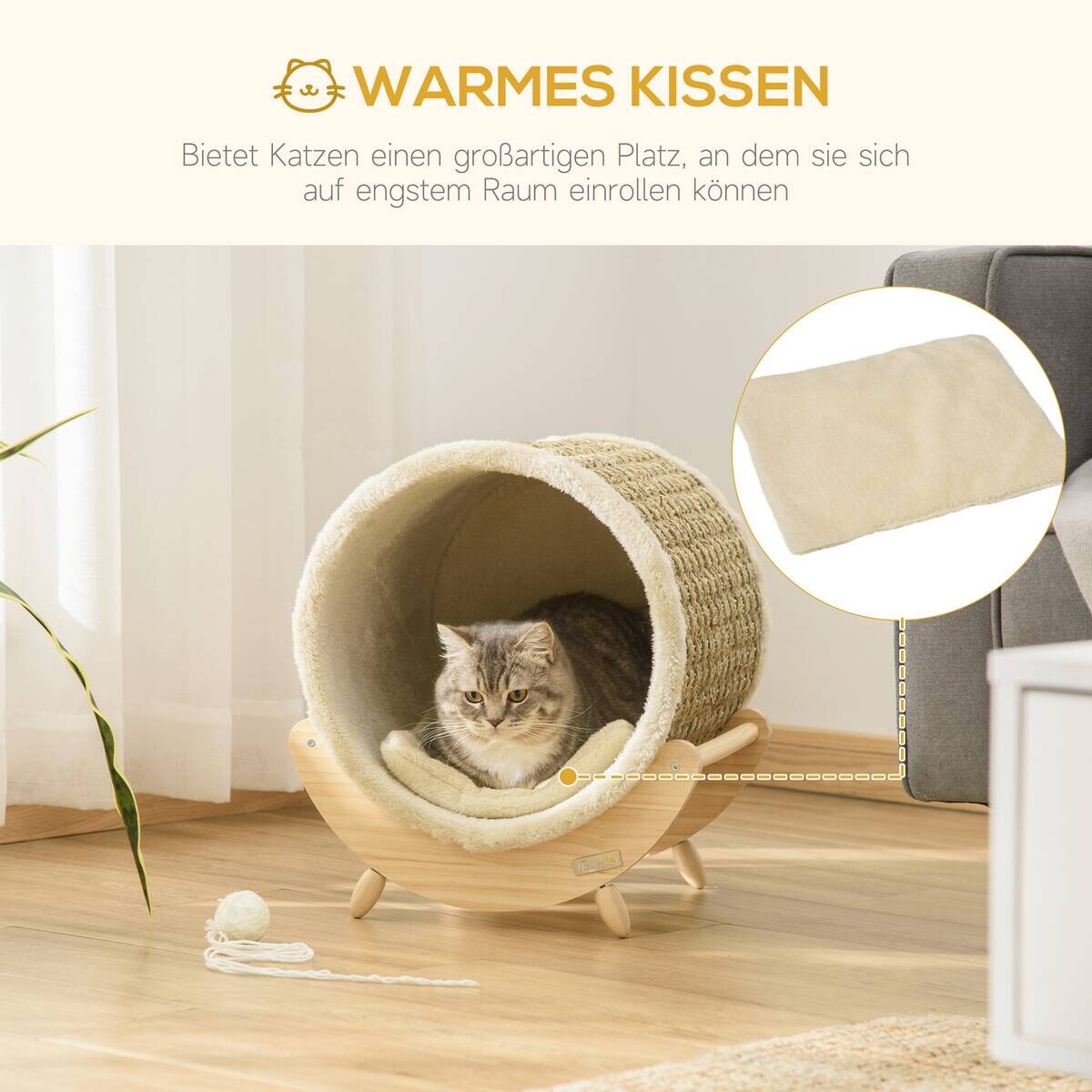 PawHut Katzen-Zubehör beige Kiefer B/H/L: ca. 38x41x43 cm
