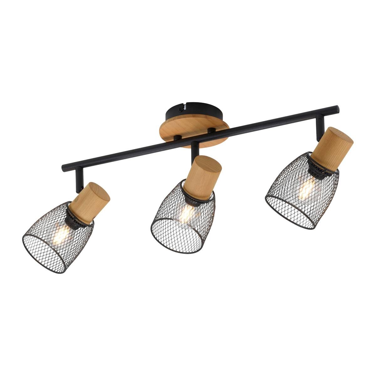 Just Light Spotbalken TAMIS 15193-79 schwarz natur Holz Metall B/H/T: ca. 65x22x24 cm E14 3 Brennstellen