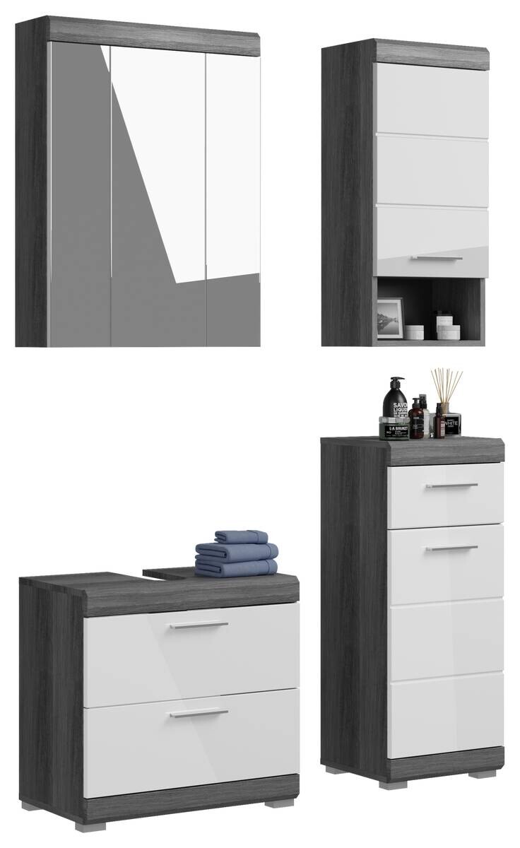Badezimmer-Set Scout Rauchsilber Nachbildung weiß Hochglanz B/H/T: ca. 112x191x34 cm Badezimmer-Set Scout Rauchsilber Nachbildung weiß Hochglanz B/H/T: ca. 112x191x34 cm