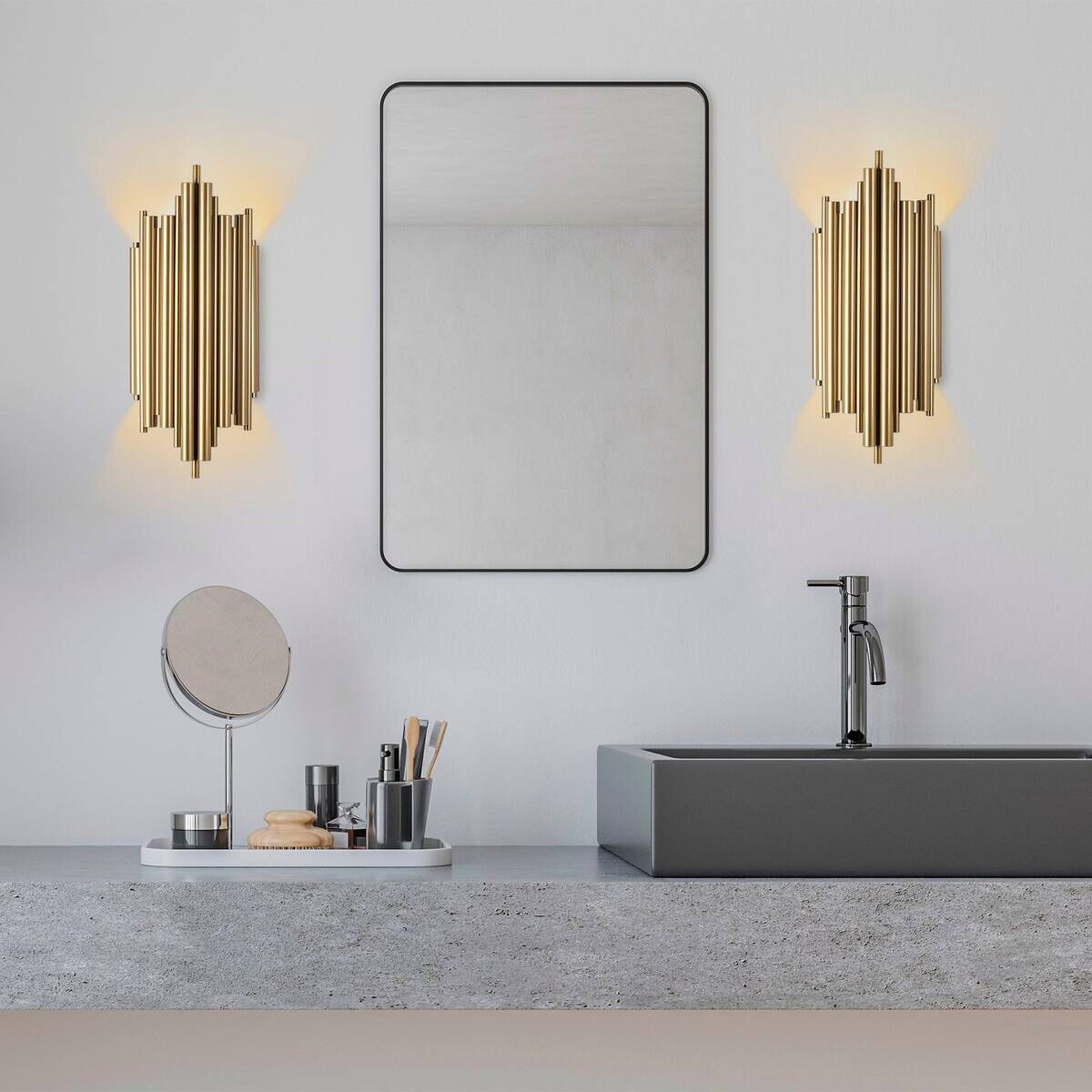 Opviq Wandleuchte Reis gold Metall B/H/T/L: ca. 22x50x22x11 cm E14 1 Brennstellen