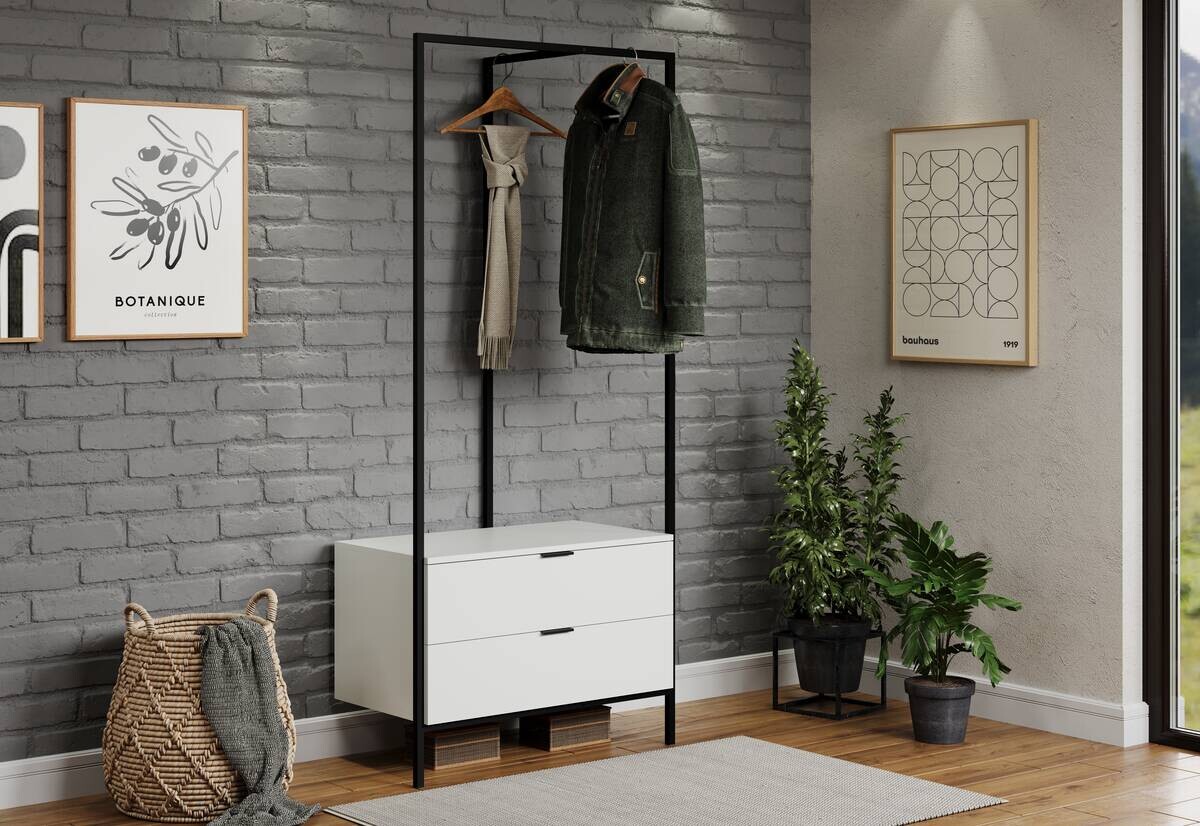 Garderobe Jody weiß matt schwarz B/H/T: ca. 85x190x47 cm