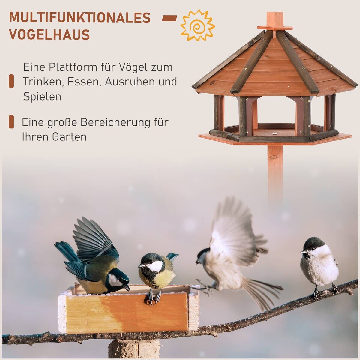 PawHut Vogelhaus natur Holz B/H/L: ca. 52x130x52 cm