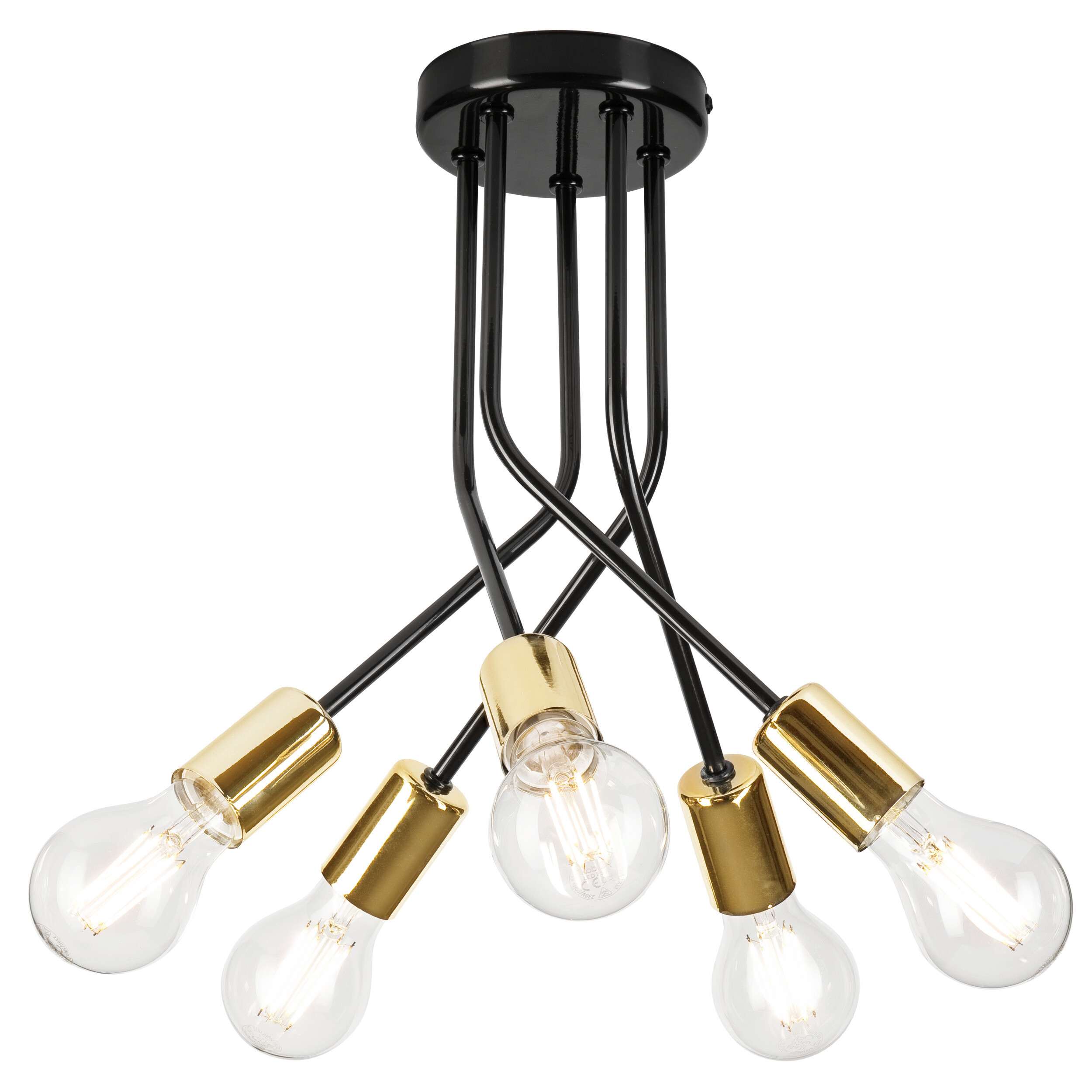 Lamkur Deckenleuchte gold Stahl B/H/L: ca. 36x34x36 cm E27 5 Brennstellen