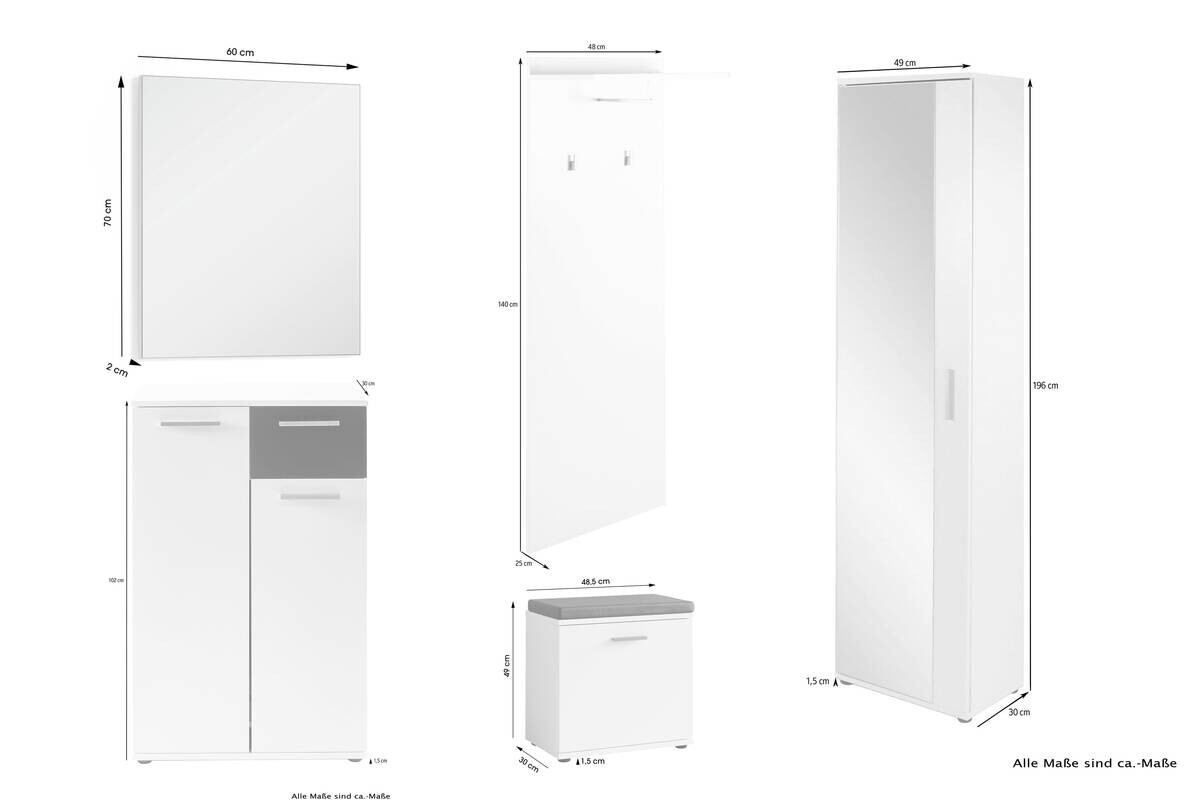 Garderobenset JAKOB Set 5-tlg. weiß Eiche