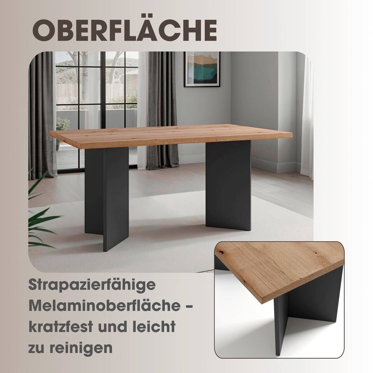 Tisch MARTEN Eiche anthrazit B/H/T: ca. 160x90x75,5 cm