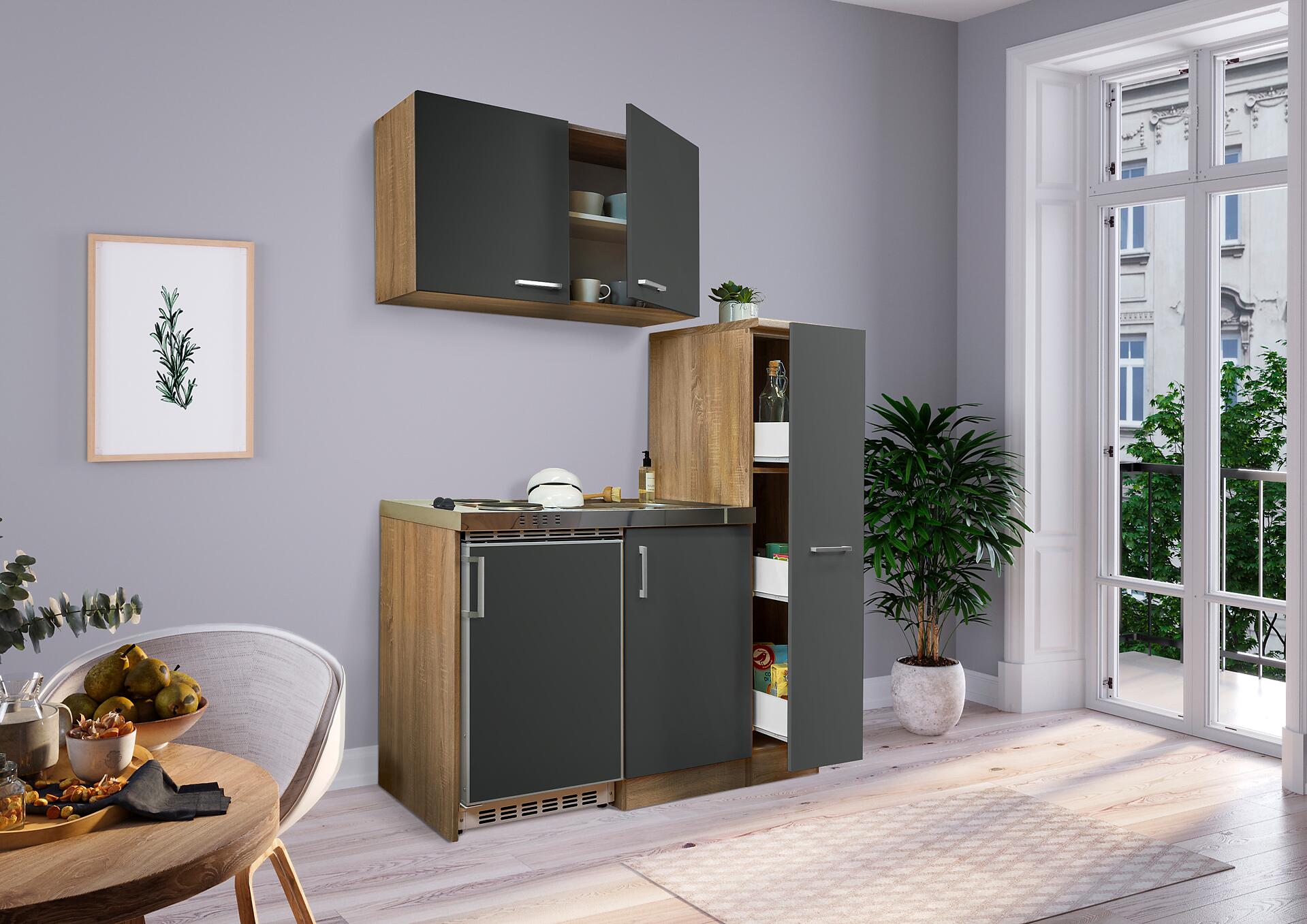 Respekta Miniküche 130 grau matt B/H/T: ca. 130x200x60 cm