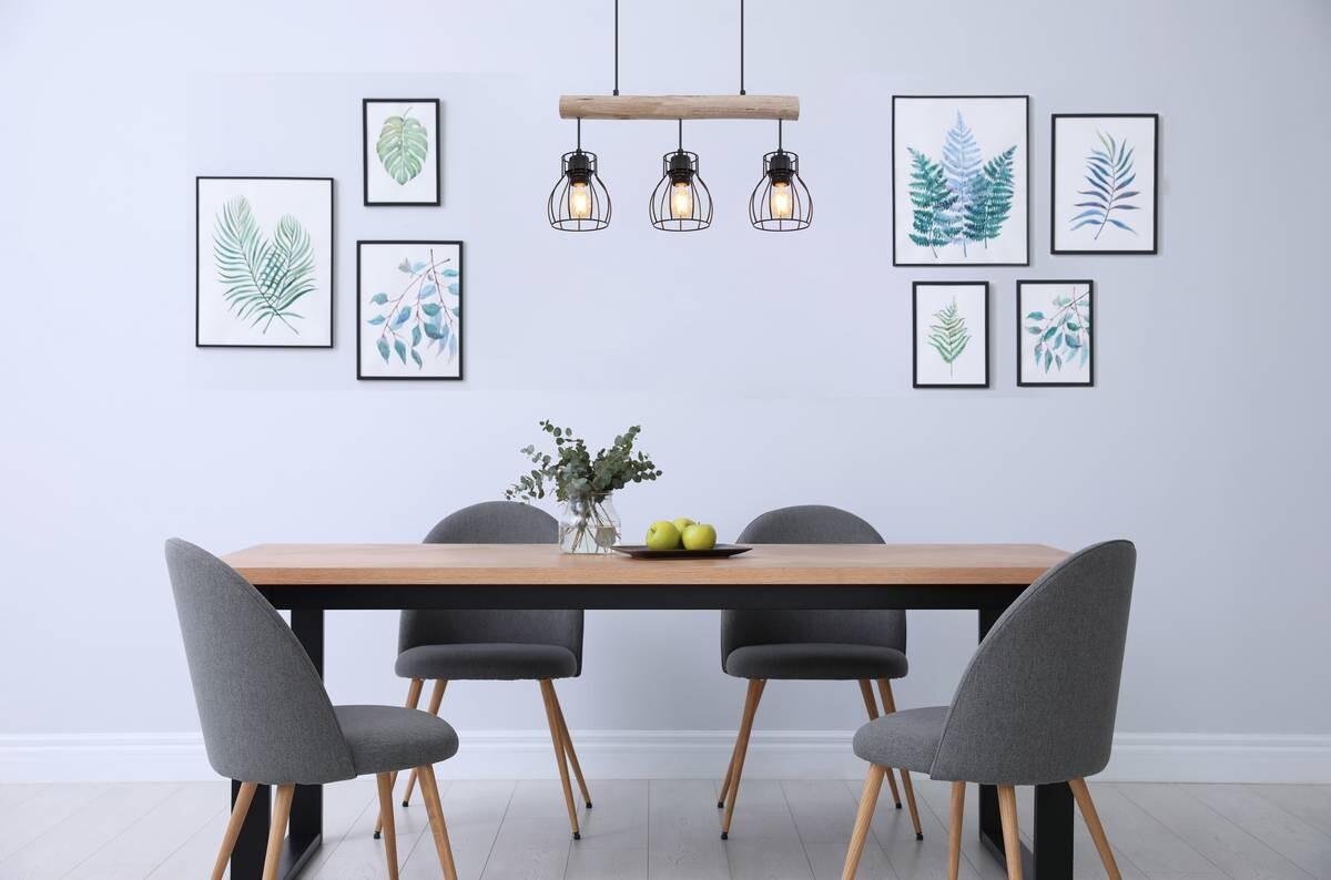 GLOBO Pendelleuchte Mina natur schwarz Holz Metall B/H: ca. 60x140 cm E27 3 Brennstellen