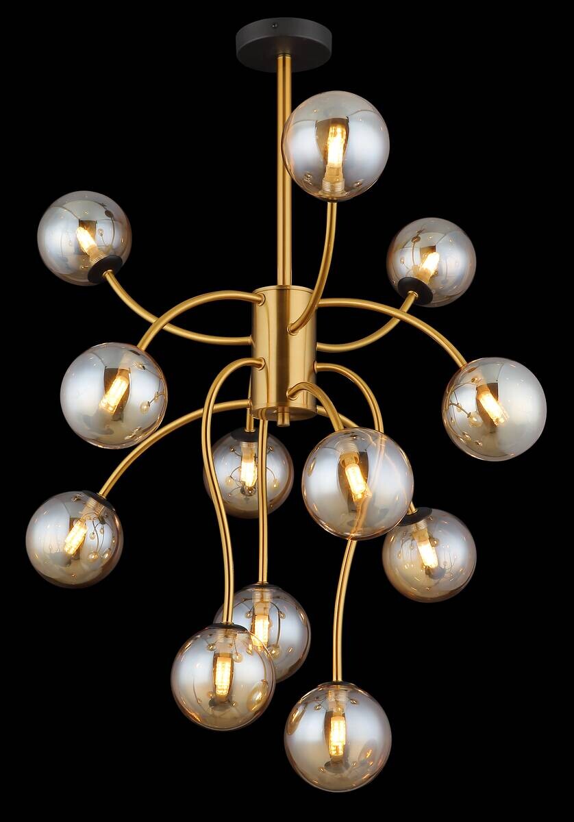 GLOBO Deckenleuchte gold messing amber Metall Glas H/D: ca. 93x62 cm G9 12 Brennstellen