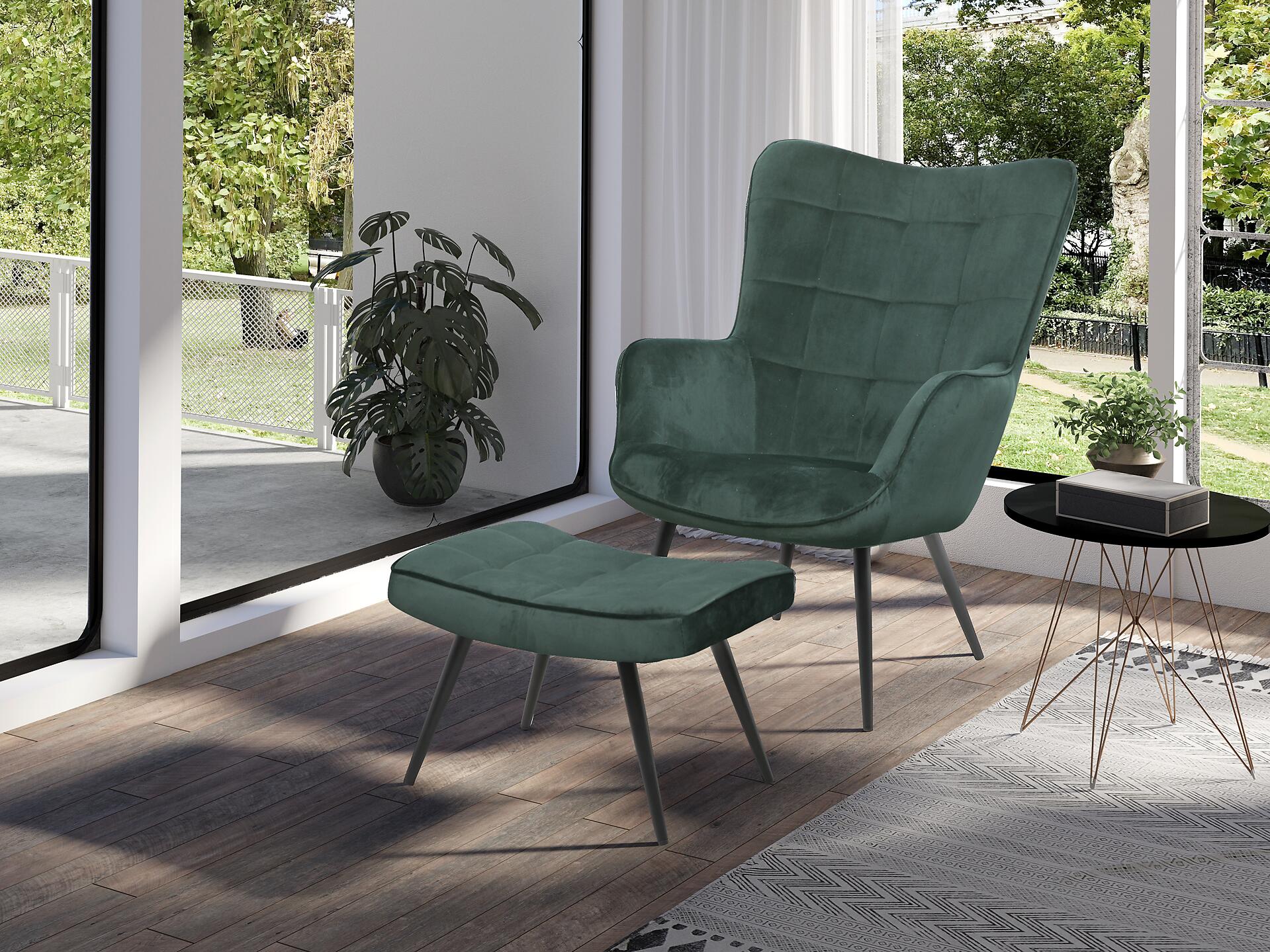 byLIVING Hocker UTA dunkelgrün schwarz Stoff Metall B/H/T: ca. 60x39x41 cm