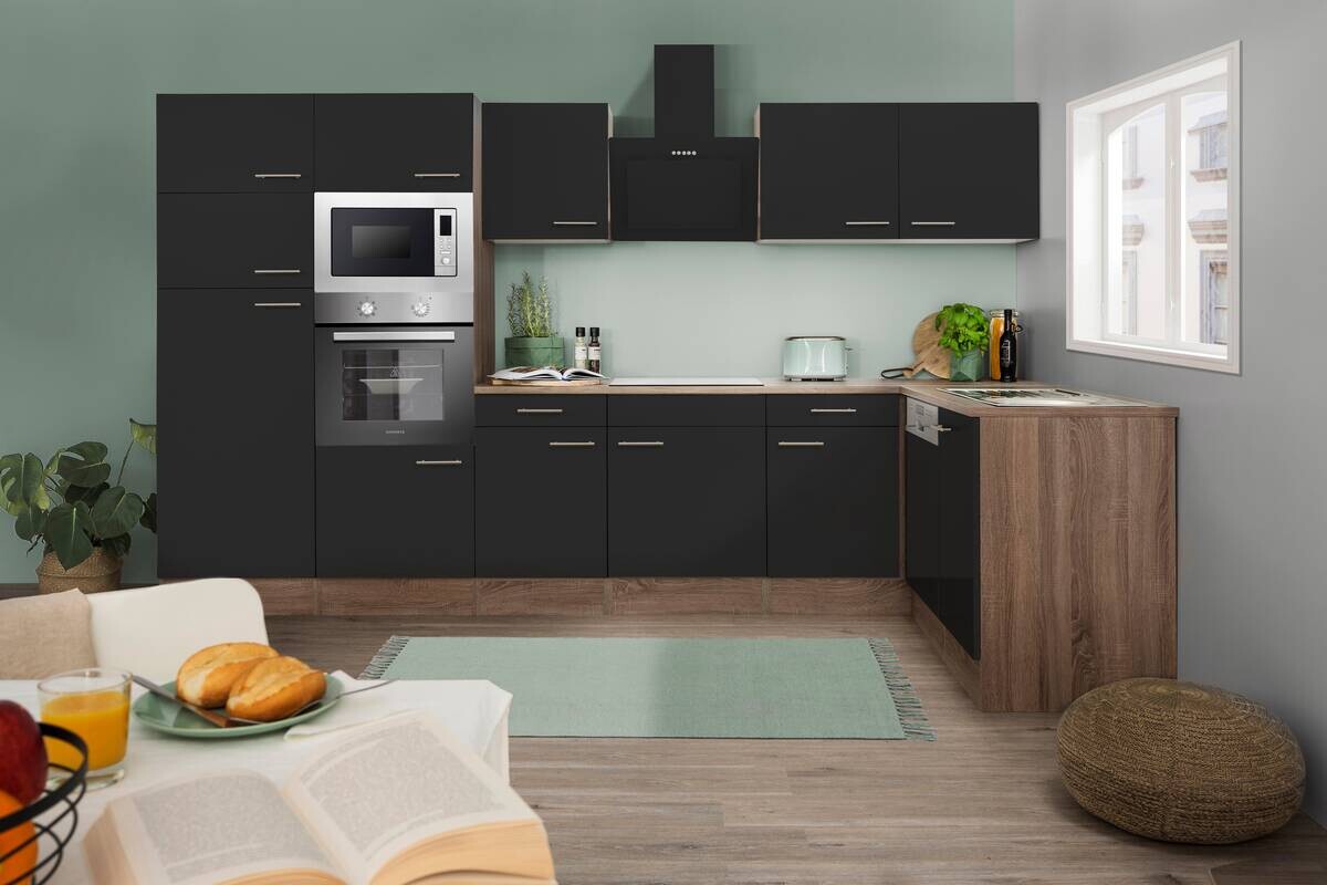 Respekta Winkelküche KBL340EYSMISGKE schwarz B/H/T: ca. 340x205x172 cm